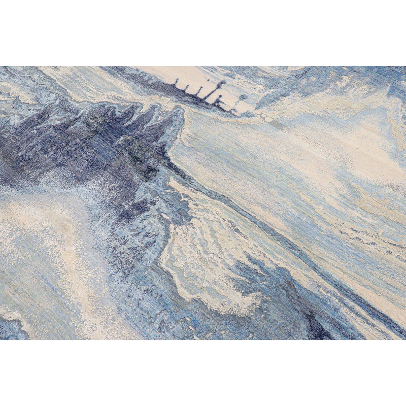Abstract Area Rug in Silver/Blue/Ivory