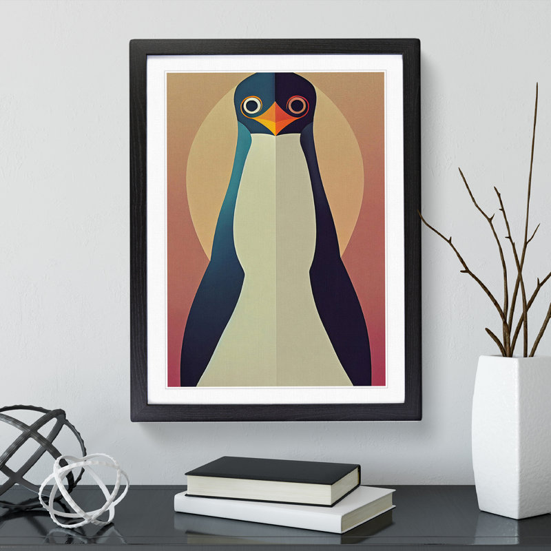 XV1022-4410X Symmetrical Penguin Abstract - Print, 64cm H x 46cm W x 2cm D, Black Framed, Black Framed Paper