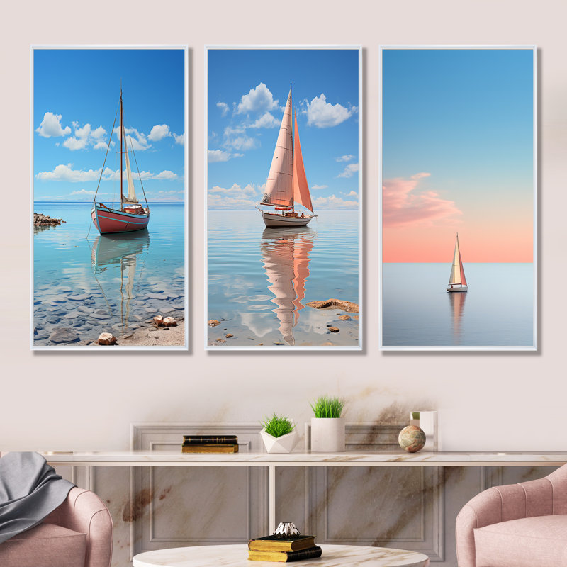 Maritime Sailboard Horizon, White Floater Framed, 28" H x 36" W