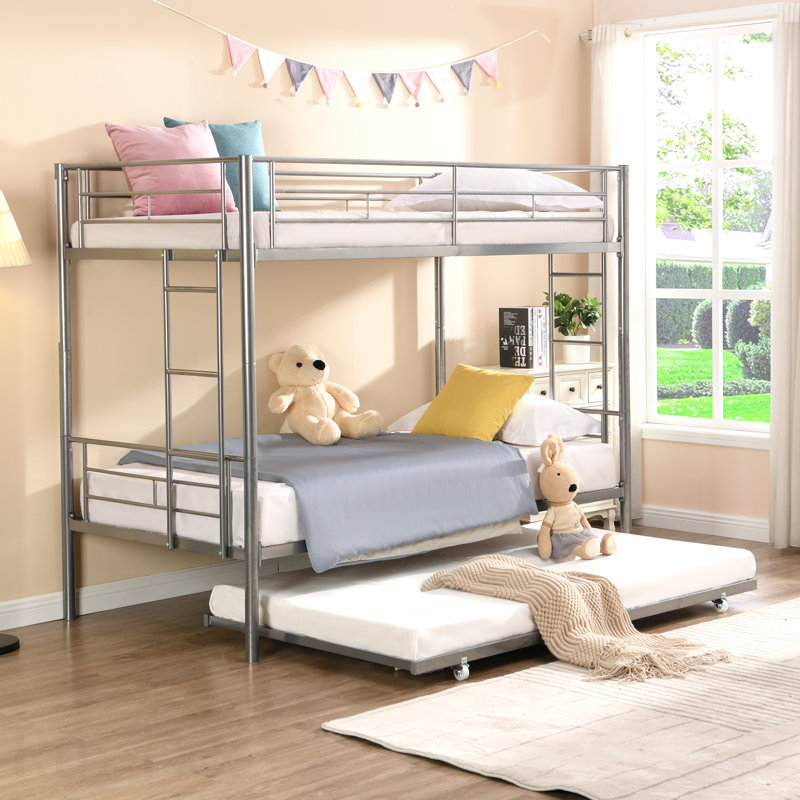 METAL BUNK BED WITH TRUNDLE  SILVER