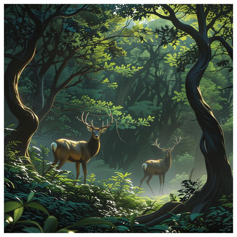 Deer In Forest Double Sided Throw Pillows, 16 x 16 inches