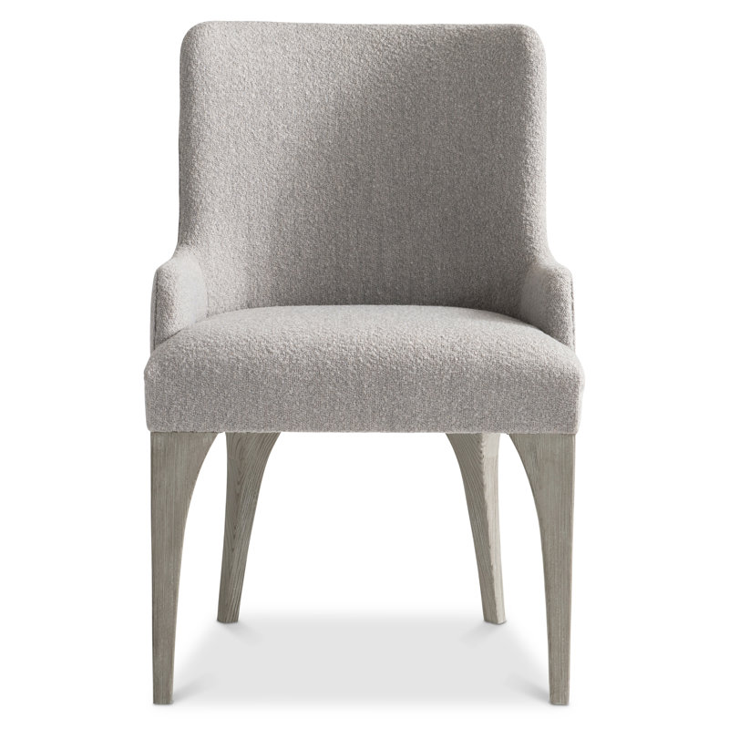 Trianon Transitional Gray Upholstered Arm Chair with Soft Arches