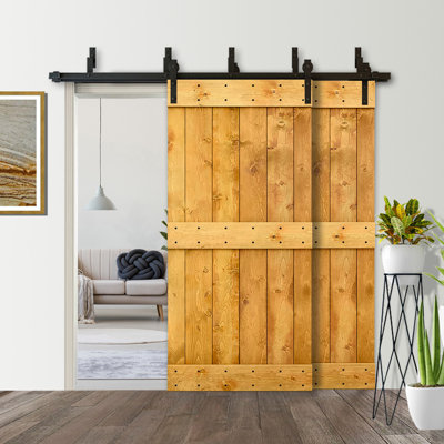 Paneled Wood and Metal Barn Door with Installation Hardware Kit -  Calhome, SWD11-MK-72(2)-DIY-03-20AT(2)+(5)BP-MK