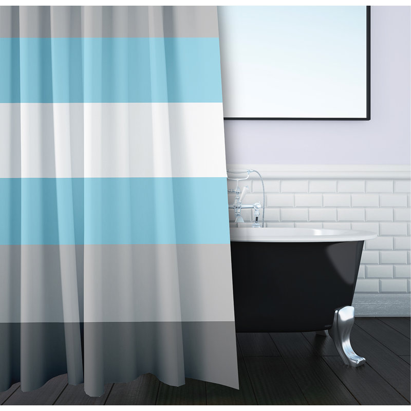 Rideau de douche en polyester durable inclusif, Gris / bleu / blanc