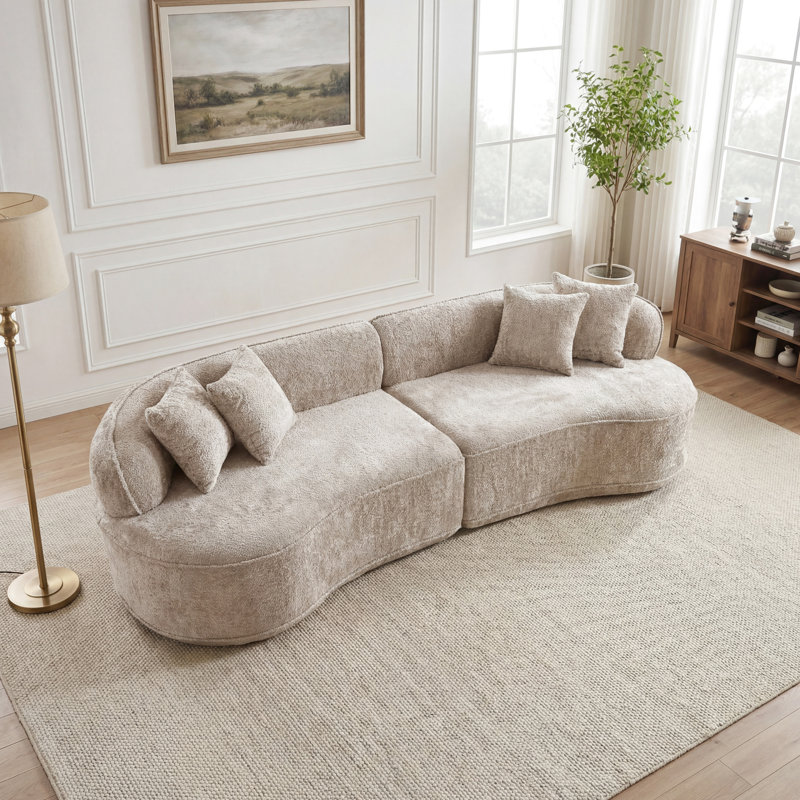 Canapé modulaire incurvé moderne en forme de L, 4 avec tissu bouclé, éponge et structure à ressorts ensachés, aucun assemblage requis, convient aux petits espaces, facile à naviguer dans les portes