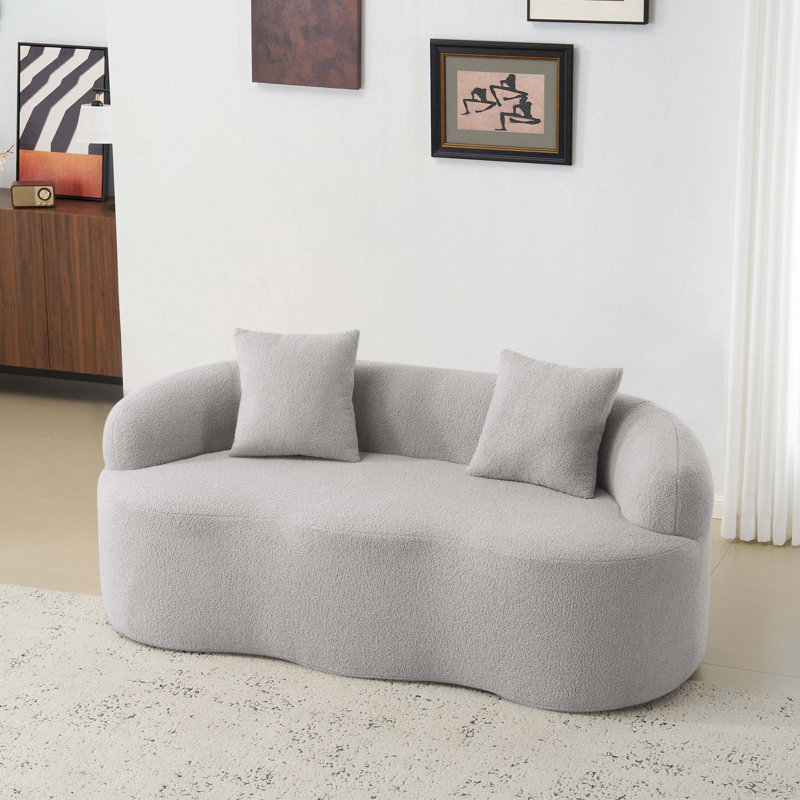 Canapé courbé avec accoudoir rond, canapé à compression avec 2 coussins, canapé crème pour petit espace, salon, chambre à coucher, sans assemblage