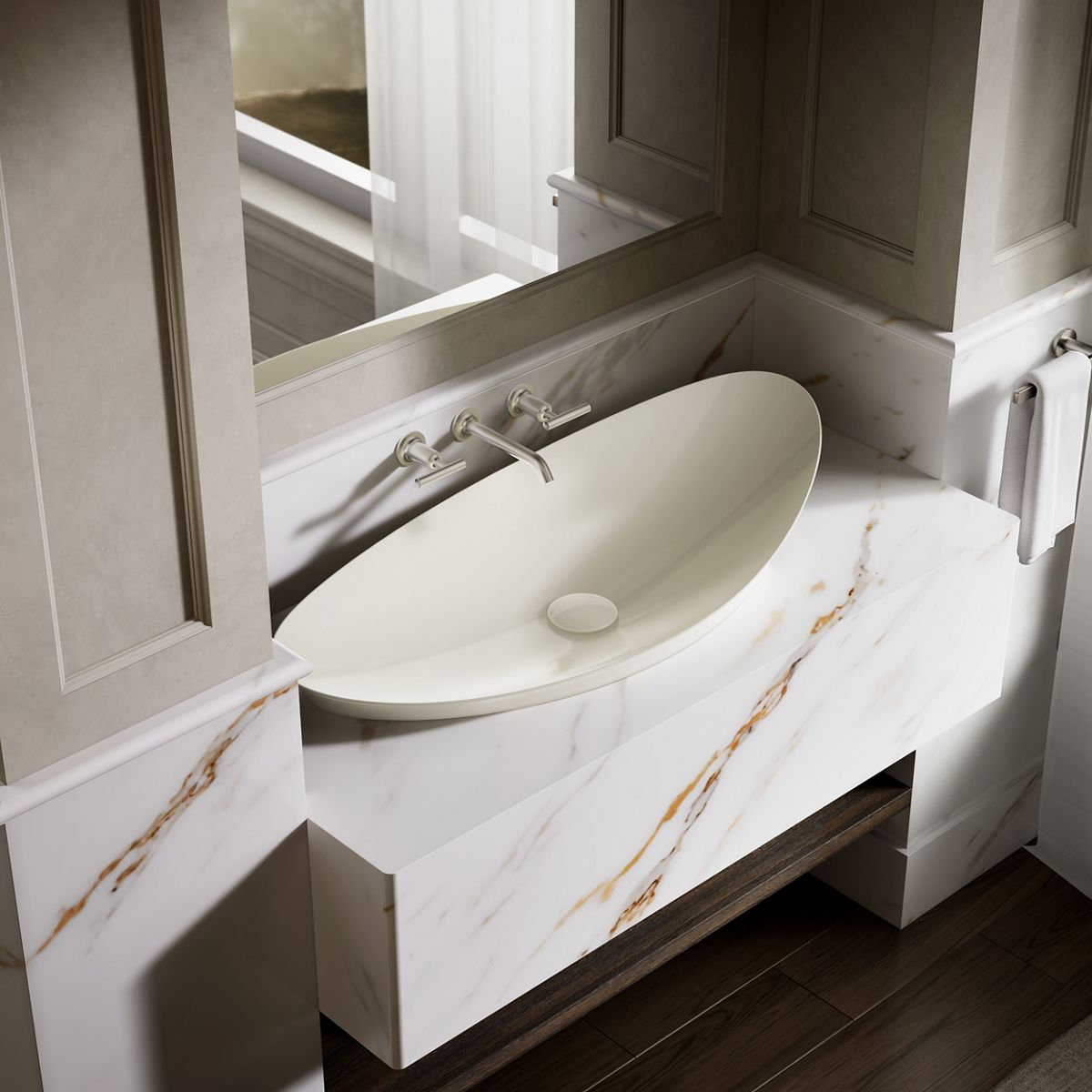 Veil Fireclay Trough Vessel Sink, Biscuit