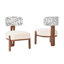 Ensemble de 2 chaises d'appoint modernes du milieu du siècle avec dossier divisé, chaises de salle à manger avec structure en bois d'hévéa, de couleur crème beige et gris clair.