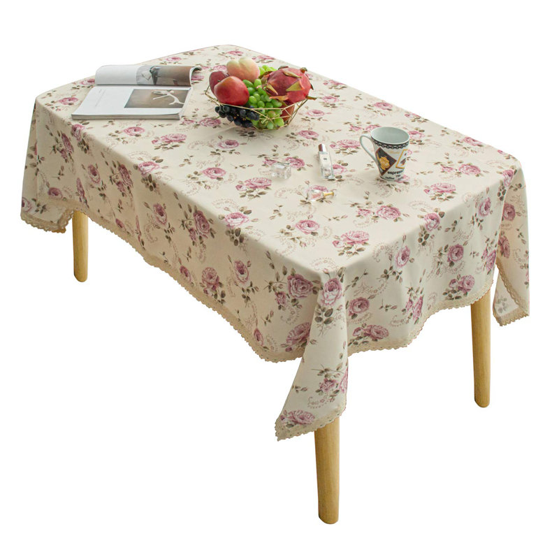 Floral Print Rectangle Tablecloth 52 X 70 Inch Stain Resistant And Waterproof Wine Table Cover For Kitchen Dining Indoor Outdoor Buffet Tabletop Decoration (Beige)