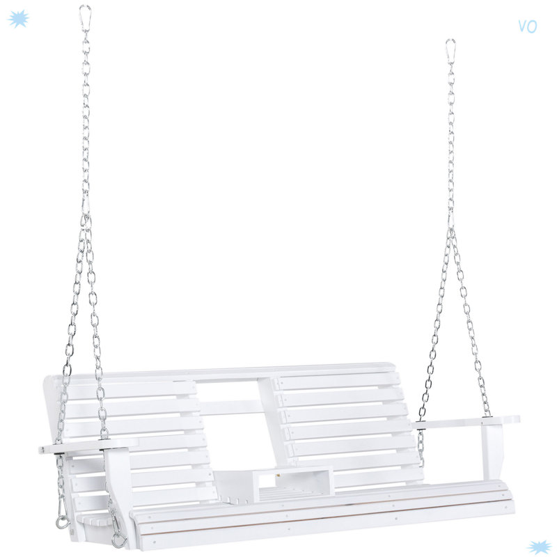Outsunny 3-Seater Wooden Porch Swing, Patio Swing Bench With Folding Coffee Table