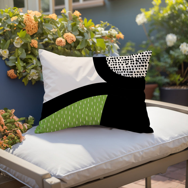 Coussin lombaire réversible intérieur / extérieur Vikka, H 14 po x l 20 po, Chartreuse / noir / blanc cassé