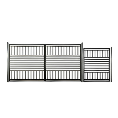 ALEKO’s 14 ft. x 6 ft. Dual Swing Driveway Gate with 4 ft. x 5 ft. Pedestrian Gate and Posts – Barcelona Style, Black