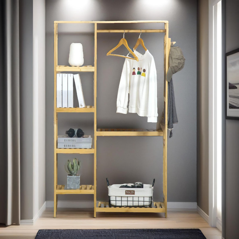 Alisanne Rayon Clothes Rack Garment Rail Bamboo Open Wardrobe Free-Standing Clothing Rail