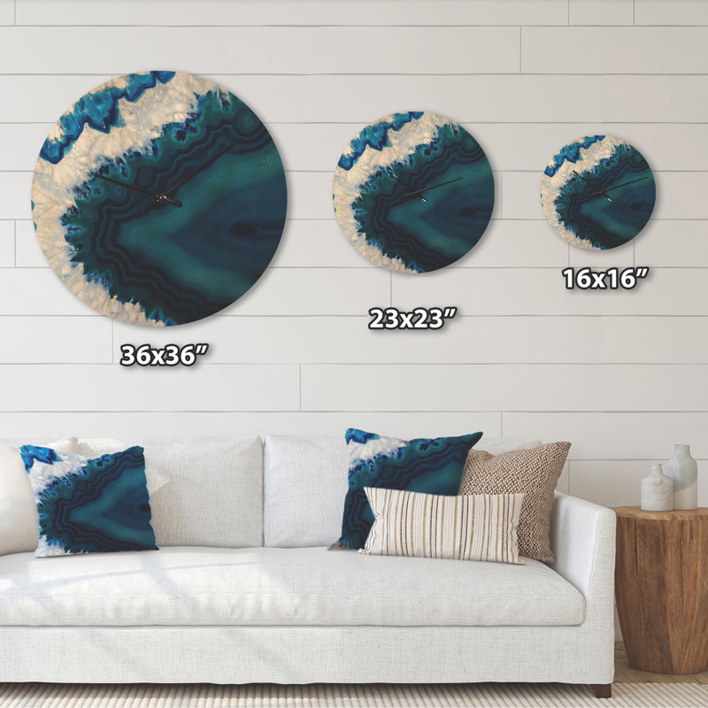 Horloge murale moderne en bois bleu avec géode brésilienne, Grand