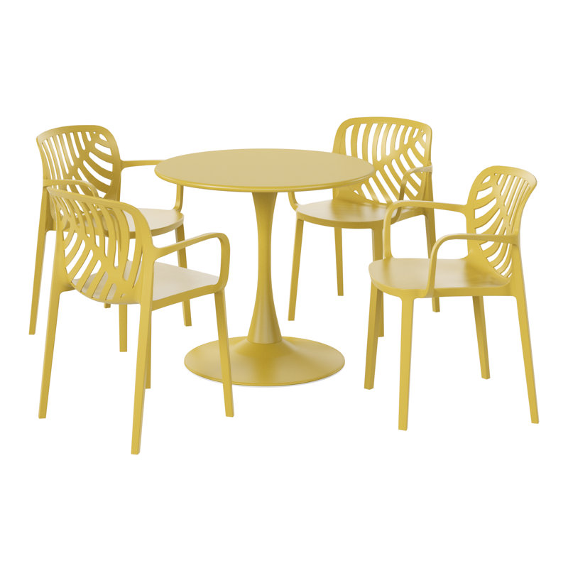 Ensemble repas extérieur pour 4 personnes, H 29 po x l 31,5 po x P 31,5 po, Jaune, 4