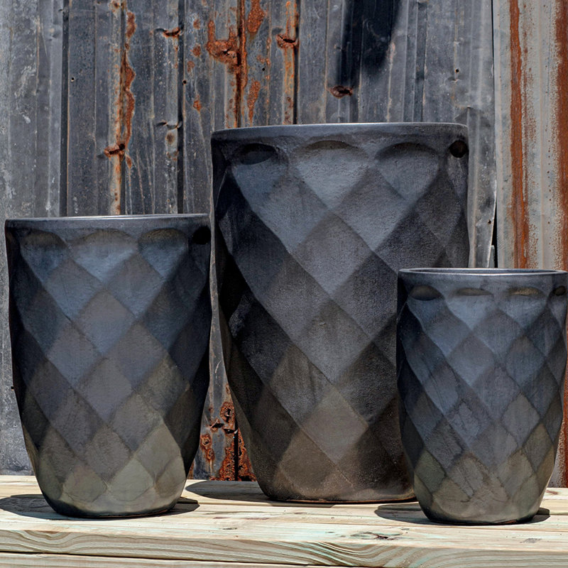 Ensemble de pots à fleurs en argile 3 pièces Le Beau, Noir mat