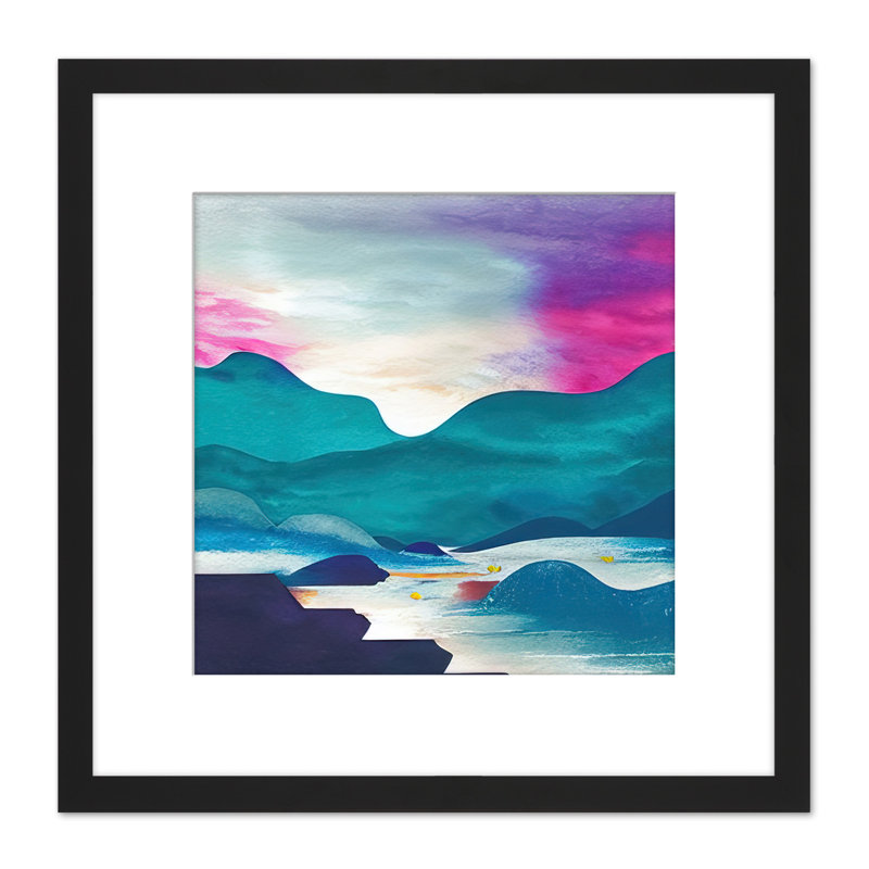 River Landscape Hills Sunset Watercolour - Single Picture Frame Painting