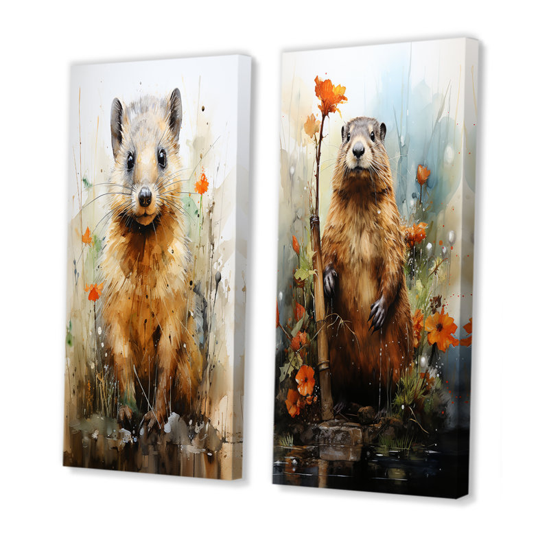 «Beaver Dreams» - ensemble d'art mural sur toile Beaver, H 28 po x l 25 po, Toile tendue