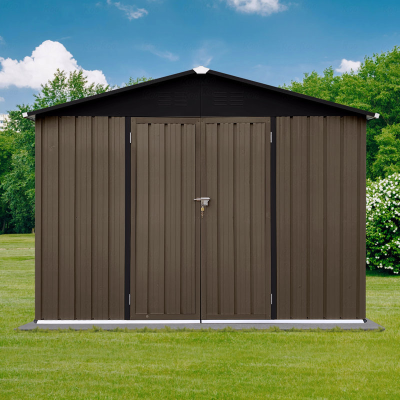 Metal Garden Sheds 8Ft×6Ft Outdoor Storage Sheds, 75.6" H x 102" W x 74.4" D, Brown/Black