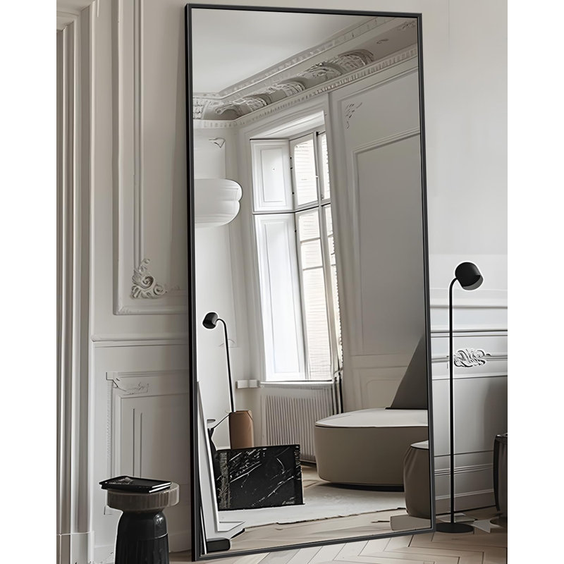 Miroir pleine longueur, miroir de plancher 76 po x 34 po avec support, miroirs suspendus pour chambre à coucher, salon, vestiaire, salle à manger, noir, rectangle