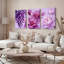 Ensemble de 3 tableaux sur toile tendue représentant des fleurs de glycine violette et de magnolia, pour la décoration du salon, de la chambre et de la maison.-311491192