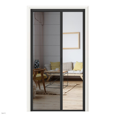 36"x80" Retractable Screen Door Black ,Space-Saving Folding Design,Premium magnetic closure, Heavy-Duty Aluminum Frame