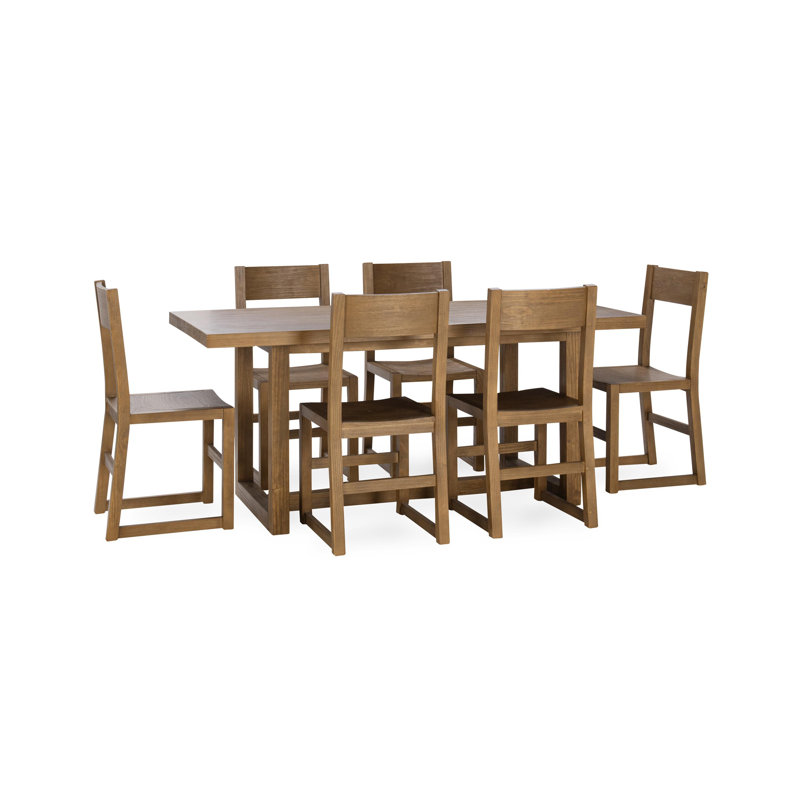 Ensemble de salle à manger en bois massif Birchview, 7 pièces : table, 6 chaises
