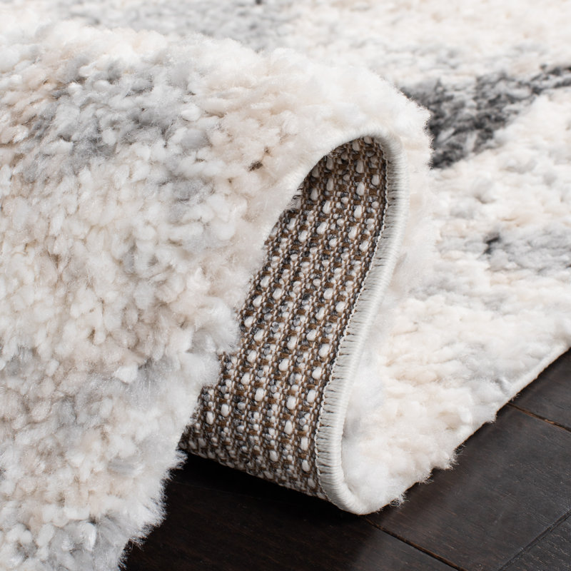 Gray and Ivory Square Synthetic Shag Area Rug 6'7" x 6'7"