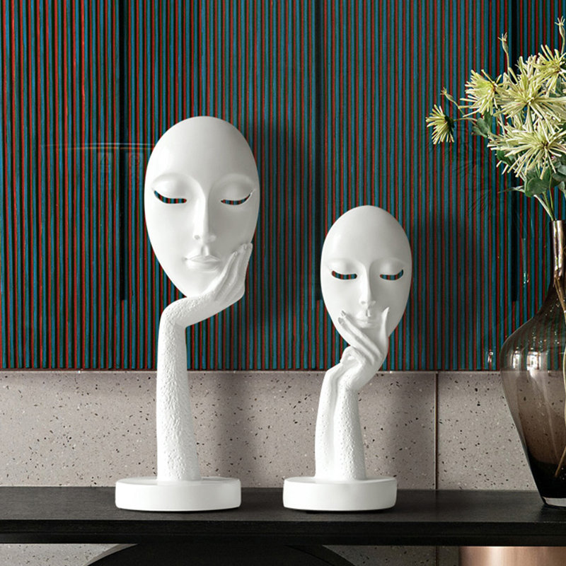 Adsett Face Sculpture, White, 29cm H x 10cm W x 10cm D