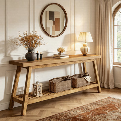 Console de style campagnard 70,9 po, canapé d'entrée à 2 niveaux pour le couloir et le salon, table d'appoint rustique étroite
