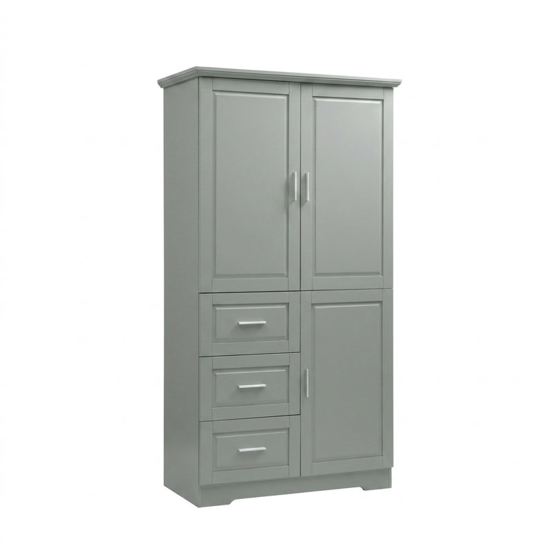 Armoire de rangement haute et large à usages multiples avec portes et trois tiroirs, tablettes réglables, conception sécuritaire anti-basculement, grands compartiments de rangement pour la salle de bain, le bureau, la cuisine, le garde-manger, le salon
