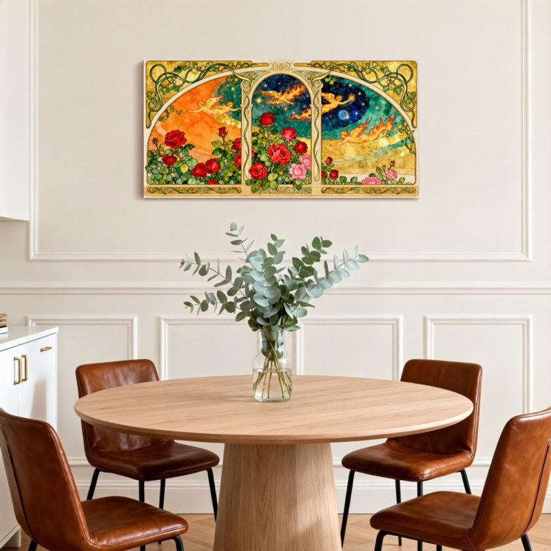 Fashion Artistic Window Roses Angels Sky, 16" H x 32" W