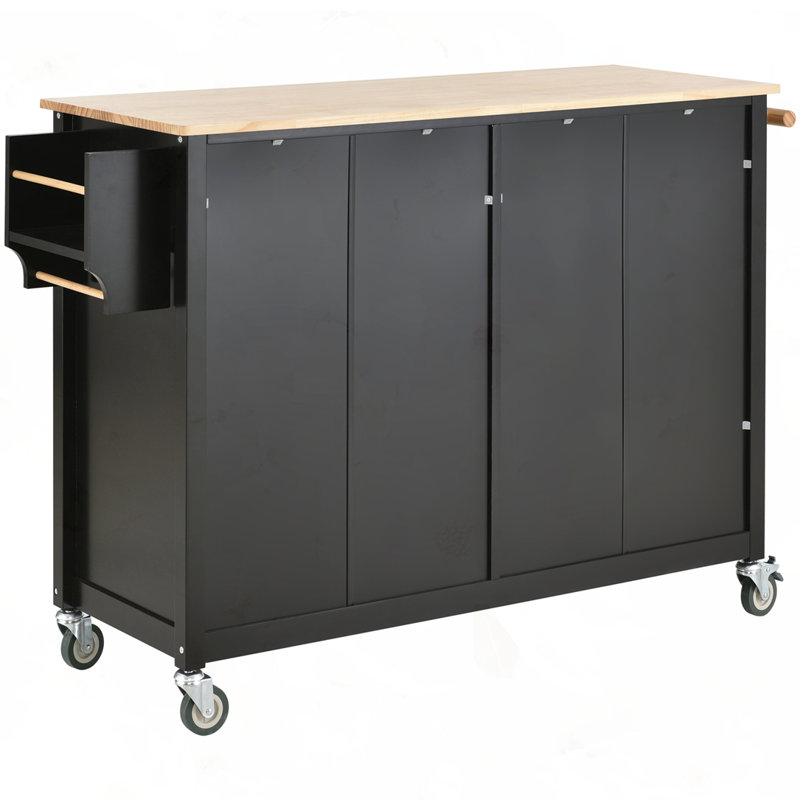 54.3 Inch Width Kitchen Island Cart with Cabinet and Drawers, 2 Locking Wheels, Adjustable Shelves, Black