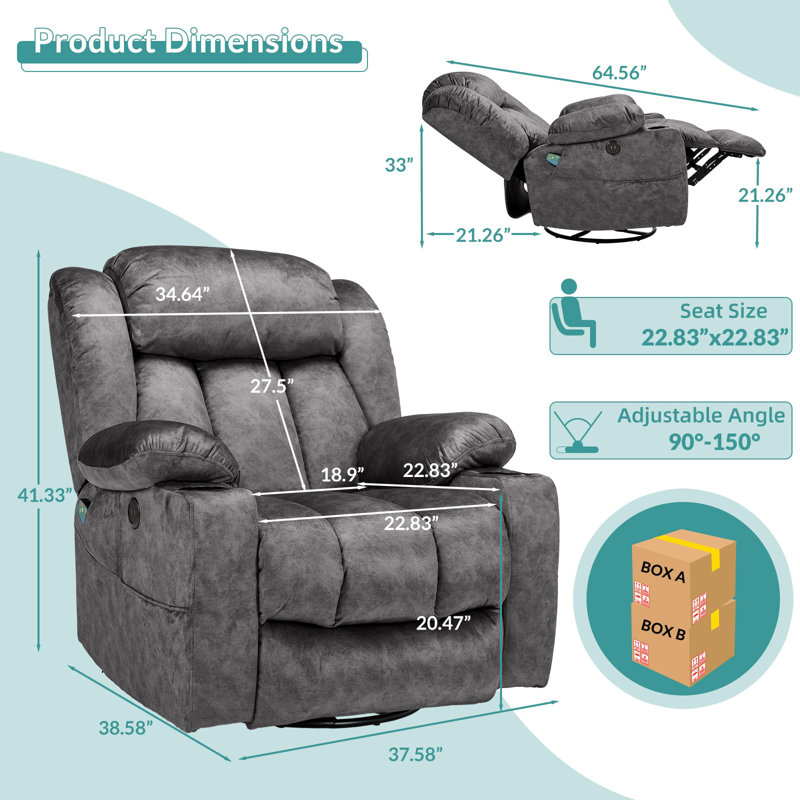 Fauteuil inclinable rembourré Kyneshia, gris