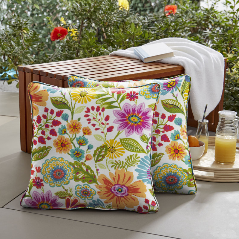 Gabby Piped Indoor / Outdoor Floral Throw Pillow, Square 18"