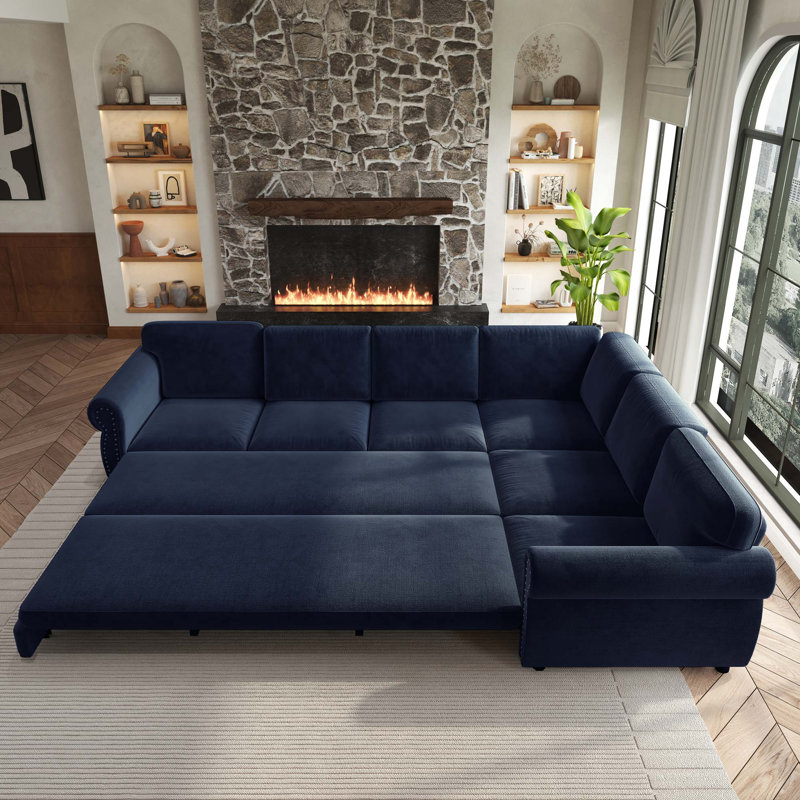Upholstered 118 " Chenille L-Shaped Sofa Bed
