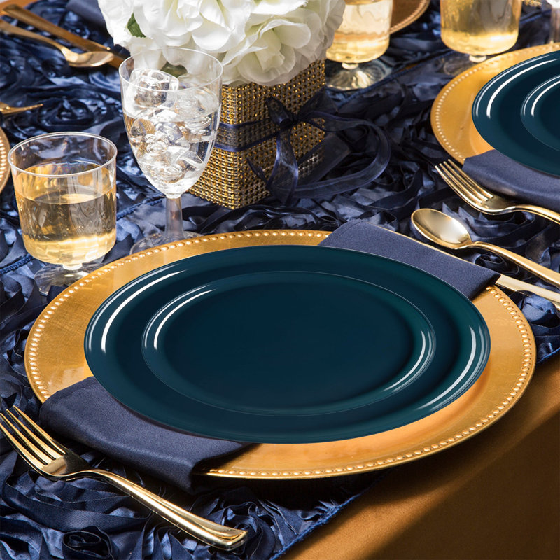Navy Flat Round Disposable Plastic Wedding Value Set - 30 Settings