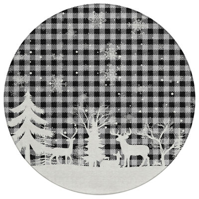 Tapis intérieur lavable rond 8 pi gris et noir ivoire