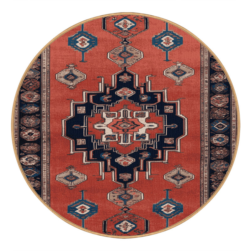 Machine Washable Persian Brown Area Rug, Round 5'