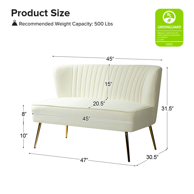 Euclid 47" Velvet 2-Seat Armless Loveseat, Ivory