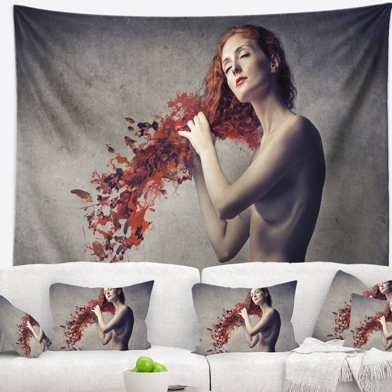 Des cheveux roux aux tapisseries de feuilles, H 32 po x l 39 po