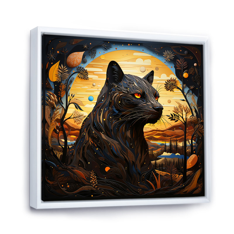 Clair de lune majestueux panthère noire I, Cadre flottant blanc, 30" H x 30" W