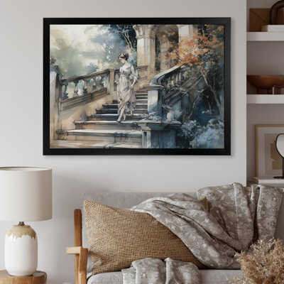 Femme élégante qui marche dans les escaliers I - Peinture