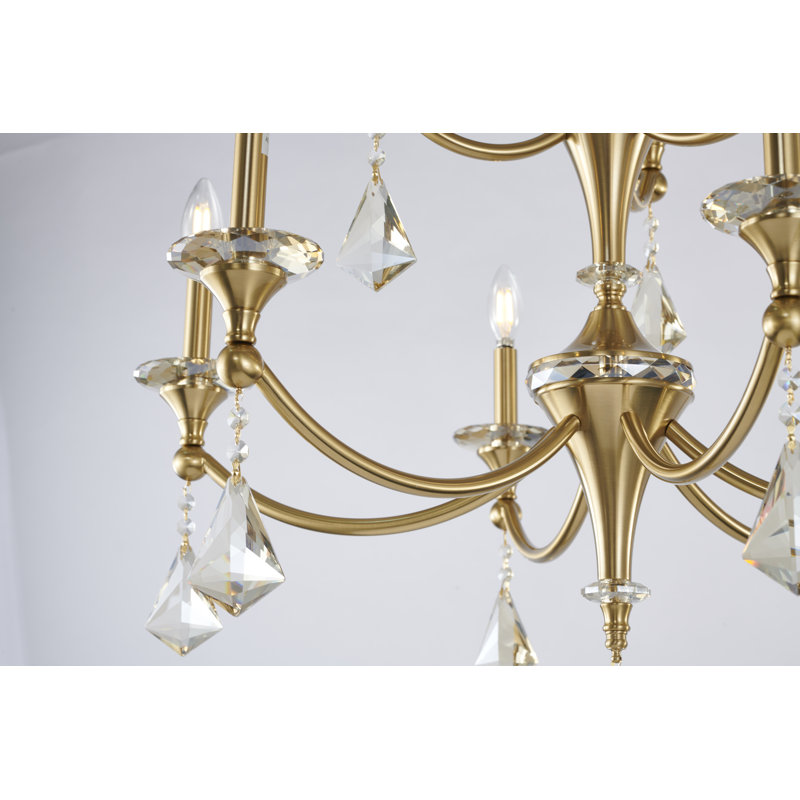 Jayleana 9-Light Traditional Crystal Chandelier , Satin Brass, Champagne