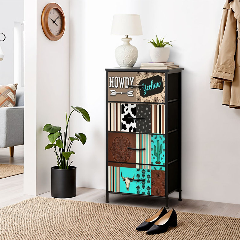 4 Drawer Dresser for Bedroom, Narrow Chest of Drawers, Wooden Top and Study Iron Frame 18"x37.5"-(WxH)