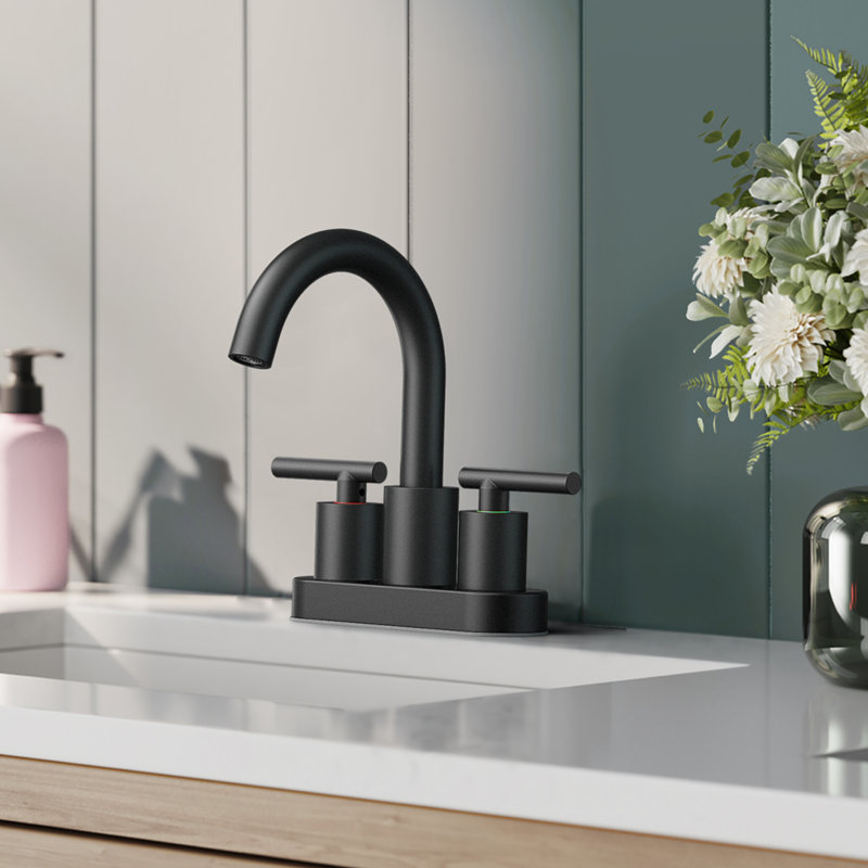 Celestine Centerset Bathroom Faucet with Drain Assembly, 2-handle Bathroom Sink Faucet, Matte Black