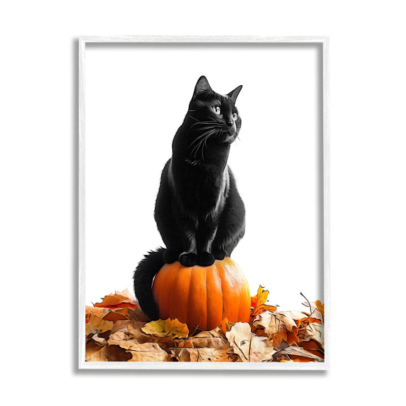 «Az-646», reproduction encadrée d'un chat noir et d'une citrouille par Annalisa Latella, H 14 po x l 11 po x P 1,5 po