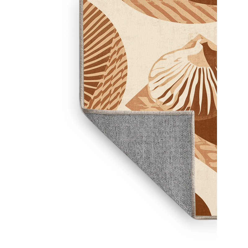Machine Washable Wilkerson Dumplings Global Inspired Block Print Rug in Beige – Beige Binding, 7x10
