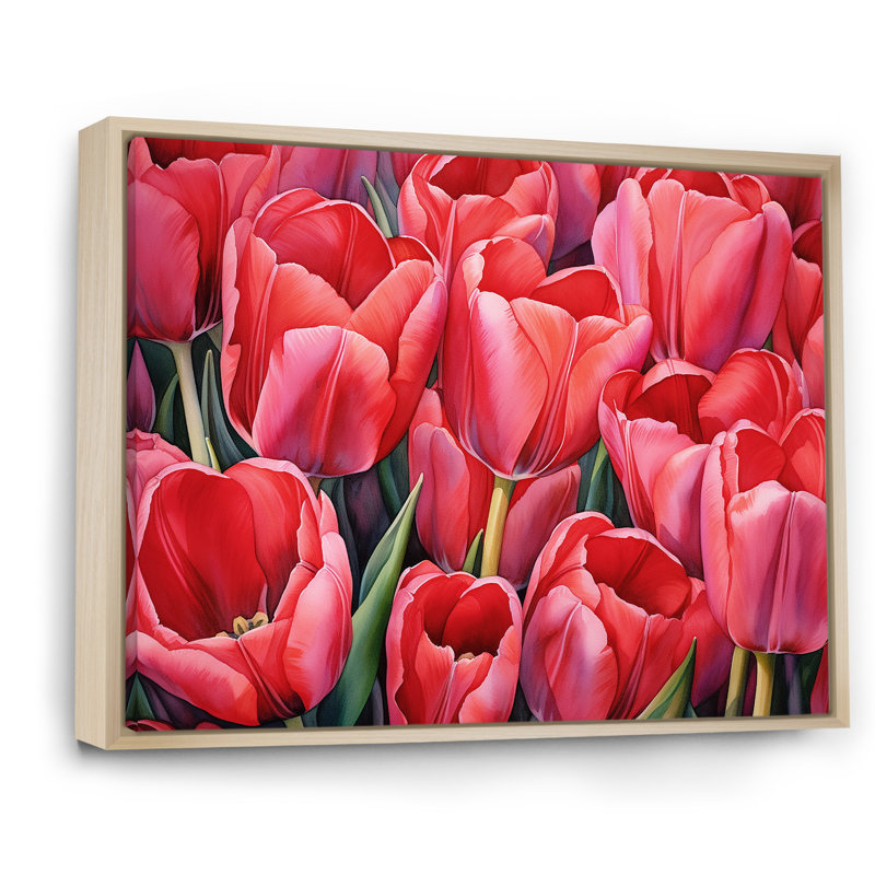 Tulipes tranquillité I sur toile, Cadre naturel flottant, H 12 po x l 20 po