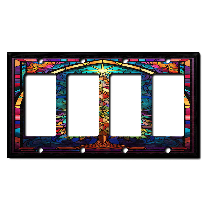 Christmas Festive Tree Lights 4 - Gang Toggle Light Switch Standard Wall Plate